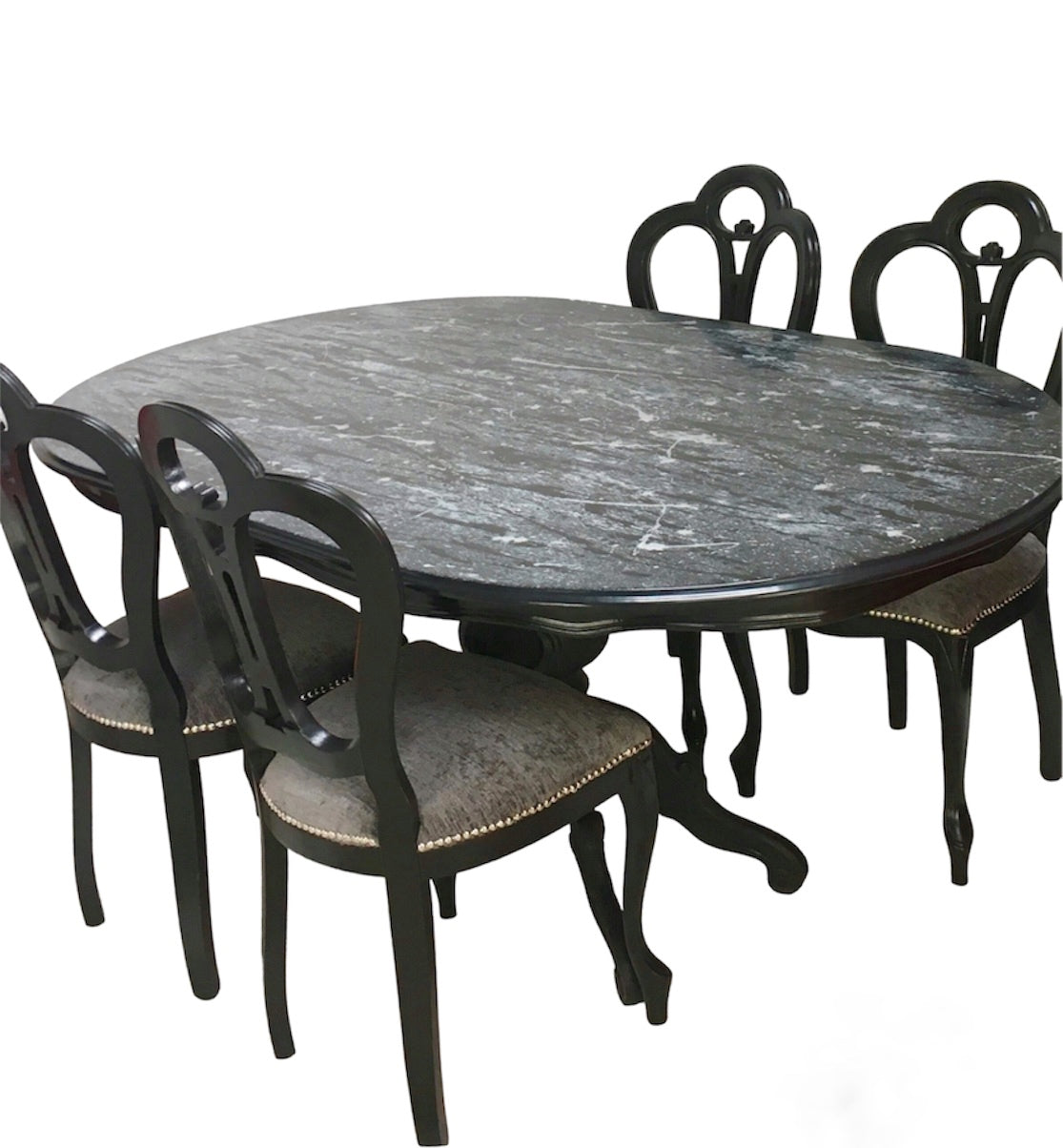 Epoxy Resin Dining Table Black, White, Grey, Silver Design And 4 Chairs