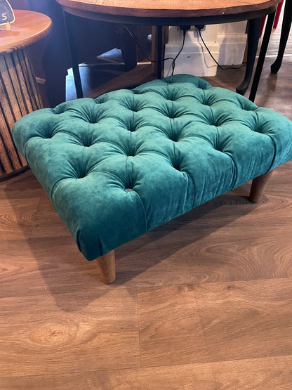 Bespoke Handmade  Deep Buttoned Teal Green Velvet Foot Stool