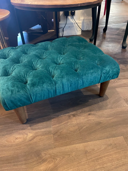 Bespoke Handmade  Deep Buttoned Teal Green Velvet Foot Stool