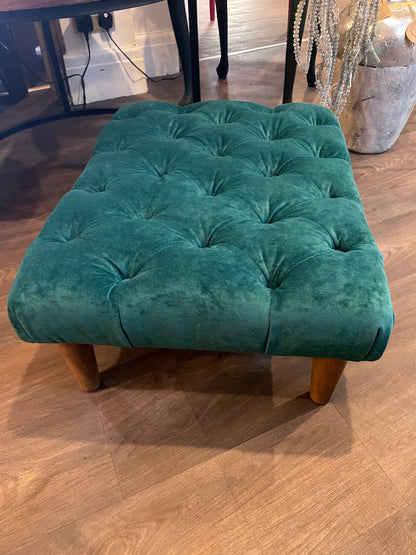 Bespoke Handmade  Deep Buttoned Teal Green Velvet Foot Stool
