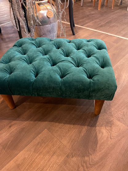 Bespoke Handmade  Deep Buttoned Teal Green Velvet Foot Stool