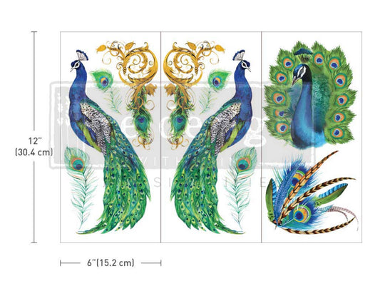 Re-Design With Prima Decor Transfers -Peacock Paradise -6” x 12” - 3 Sheets