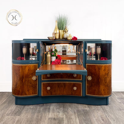 Beautility 1950s Blue Walnut Cocktail Cabinet Sideboard