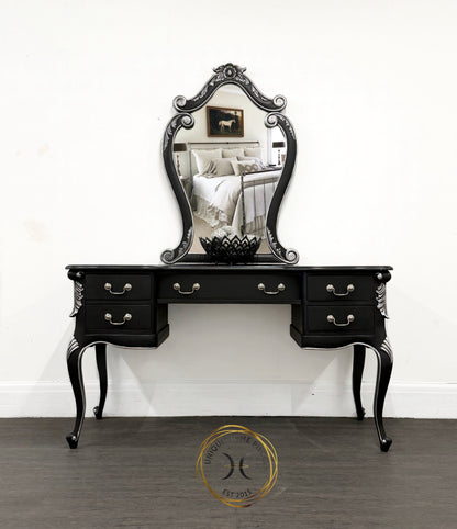 Contemporary Black and Silver French Rococo Dressing Table With Mirror - Unique Home Pieces