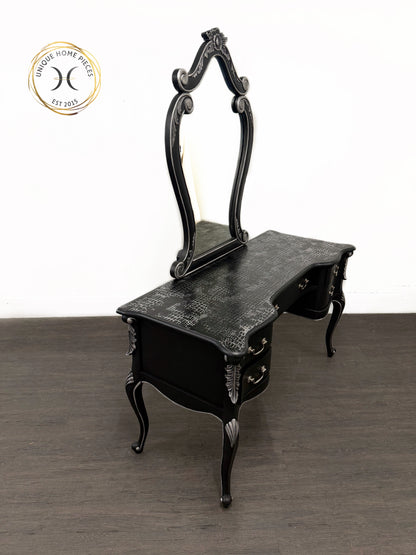 Contemporary Black and Silver French Rococo Dressing Table With Mirror - Unique Home Pieces