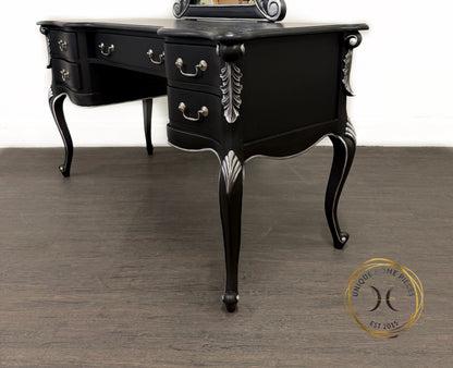 Contemporary Black and Silver French Rococo Dressing Table With Mirror - Unique Home Pieces