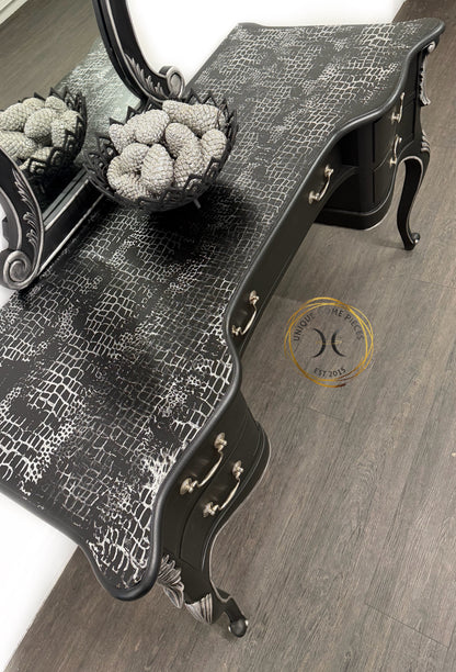 Contemporary Black and Silver French Rococo Dressing Table With Mirror - Unique Home Pieces
