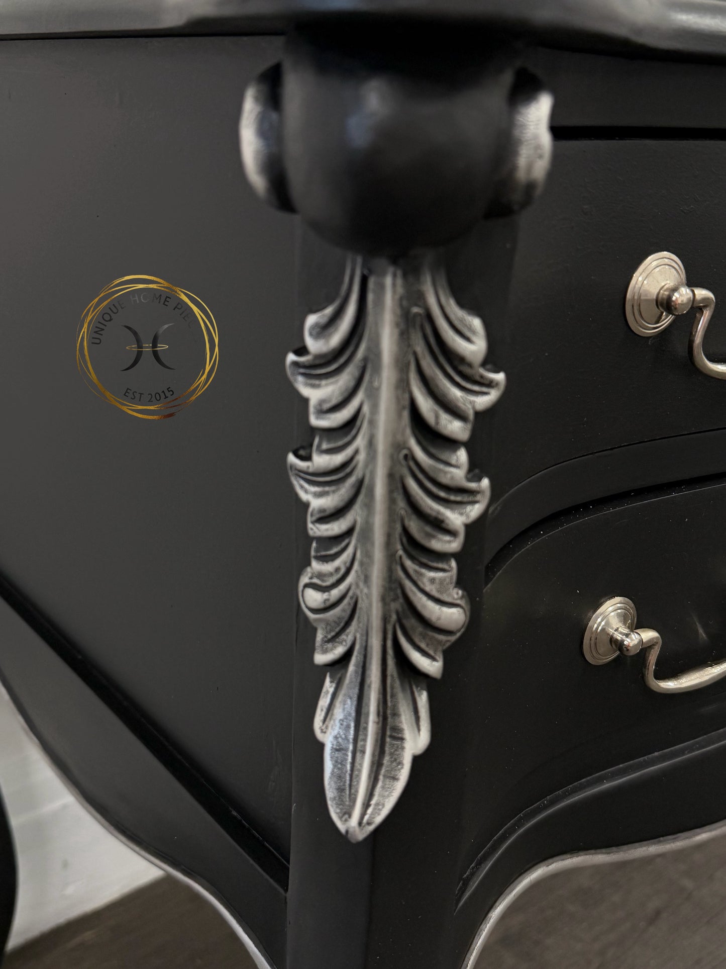 Contemporary Black and Silver French Rococo Dressing Table With Mirror - Unique Home Pieces