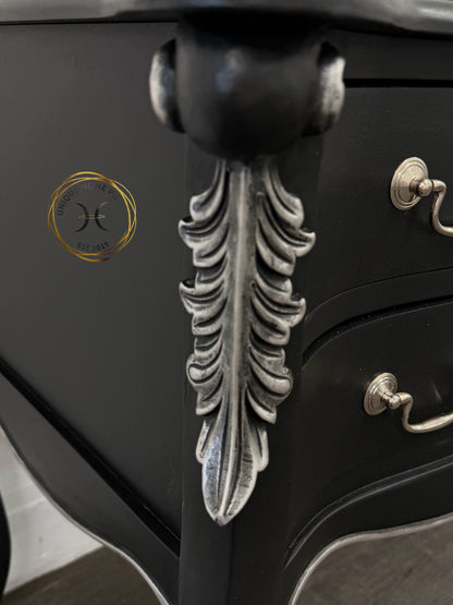 Contemporary Black and Silver French Rococo Dressing Table With Mirror - Unique Home Pieces