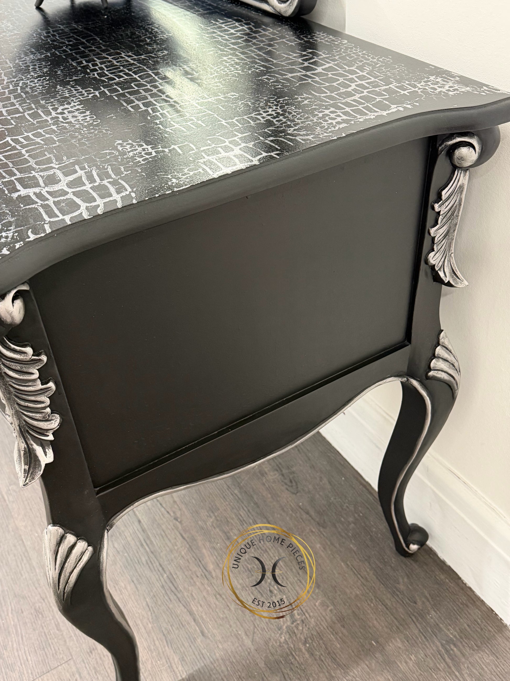 Contemporary Black and Silver French Rococo Dressing Table With Mirror - Unique Home Pieces