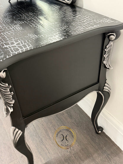 Contemporary Black and Silver French Rococo Dressing Table With Mirror - Unique Home Pieces