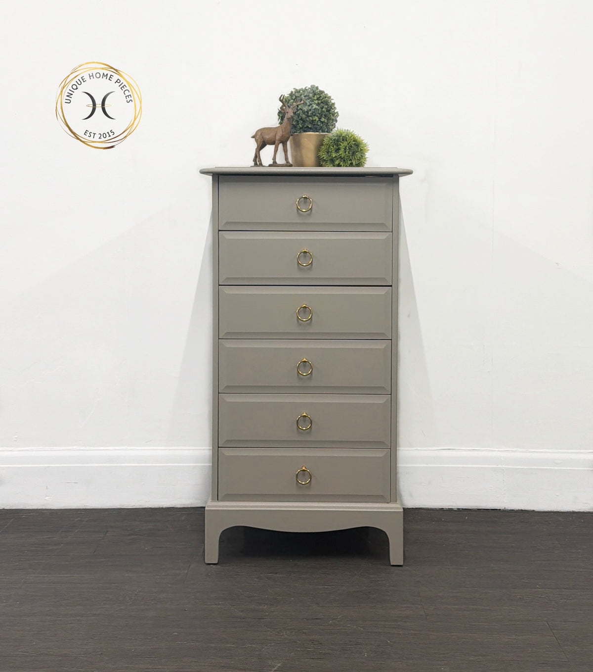 Greyish-Brown Slimline Tallboy Vanity Unit Dresser Chest of Drawers