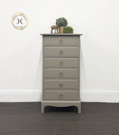 Greyish-Brown Slimline Tallboy Vanity Unit Dresser Chest of Drawers