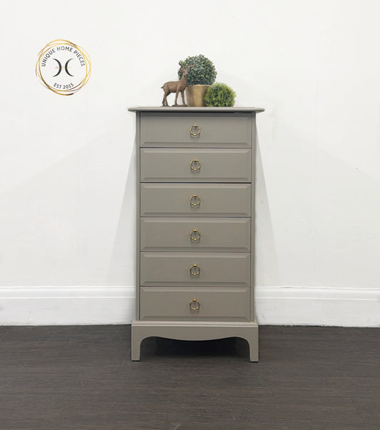 Greyish-Brown Slimline Tallboy Vanity Unit Dresser Chest of Drawers