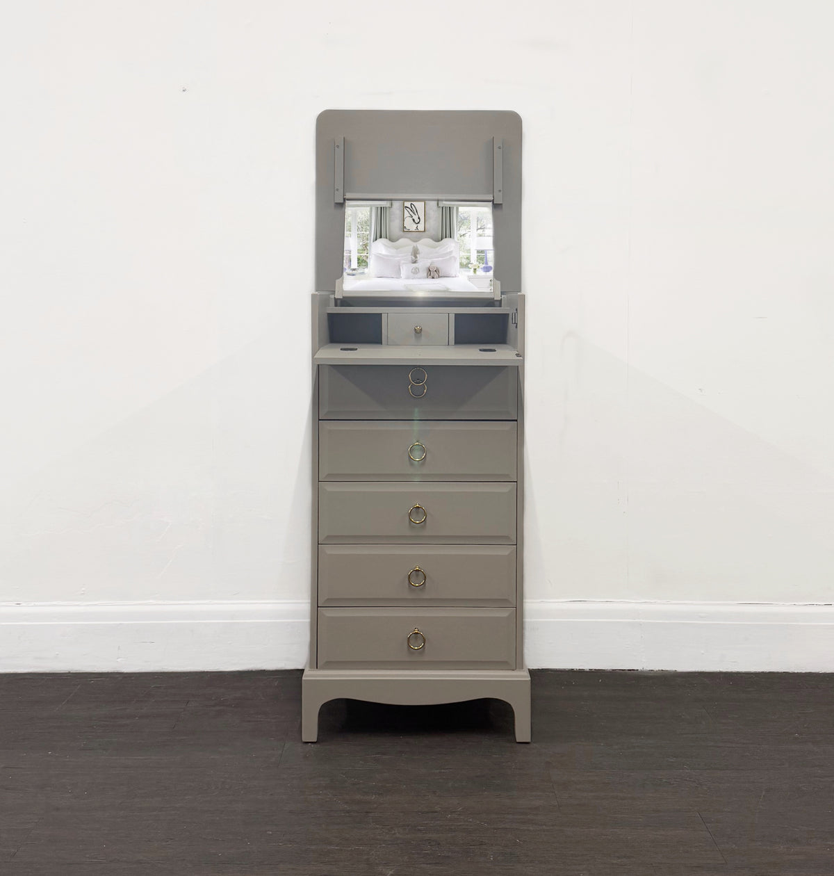 Greyish-Brown Slimline Tallboy Vanity Unit Dresser Chest of Drawers