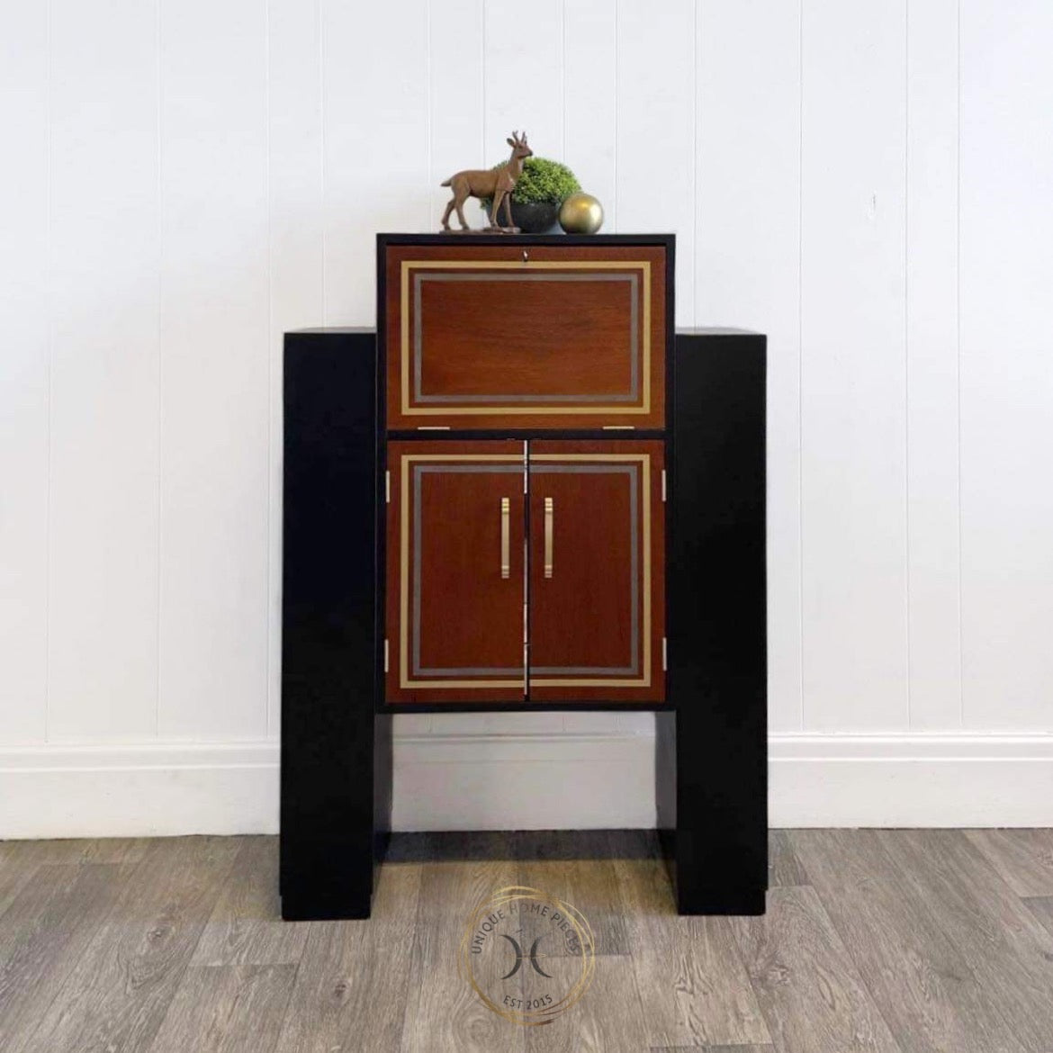 Rare Art Deco Black Cocktail Cabinet/Bureau/Bookcase