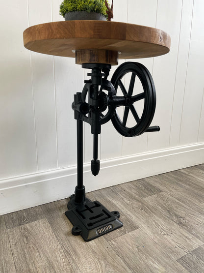 Industrial Drill Table with Chopping Block Top