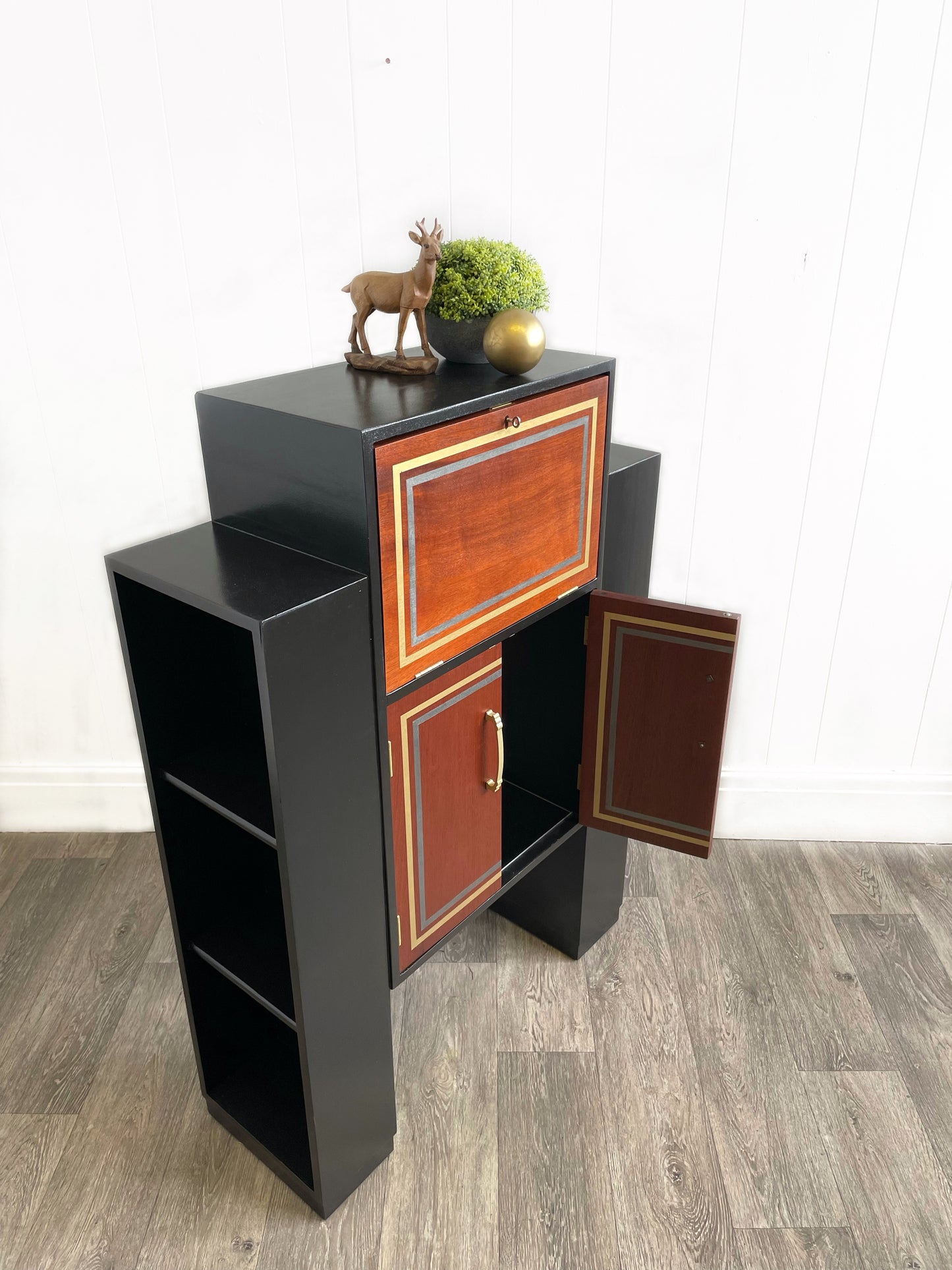 Rare Art Deco Black Cocktail Cabinet/Bureau/Bookcase