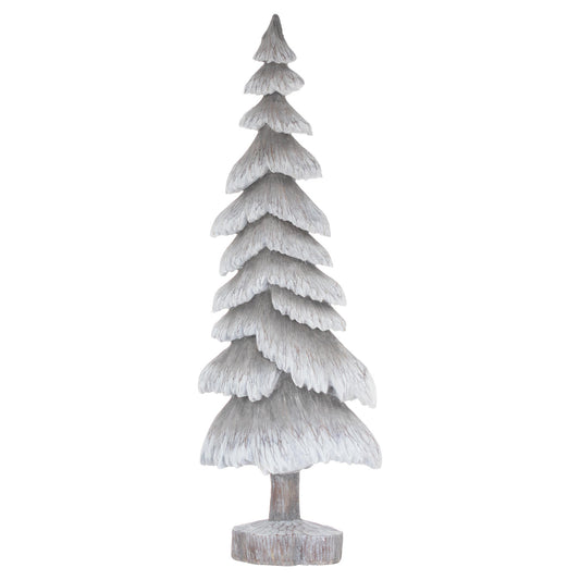 Carved Wood Effect Grey Tall Snowy Tree