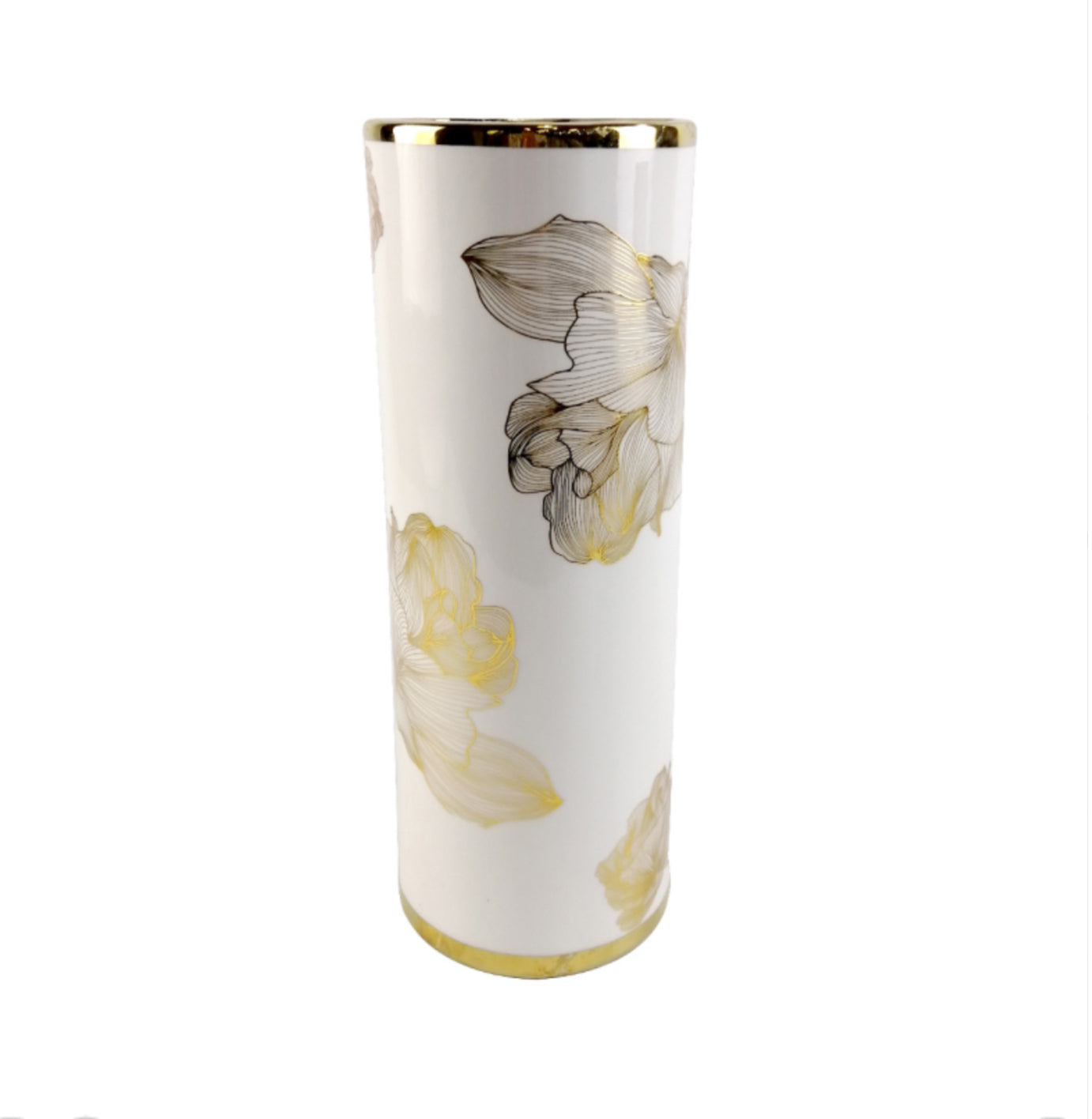 White And Gold Flower Design Ceramic Vase