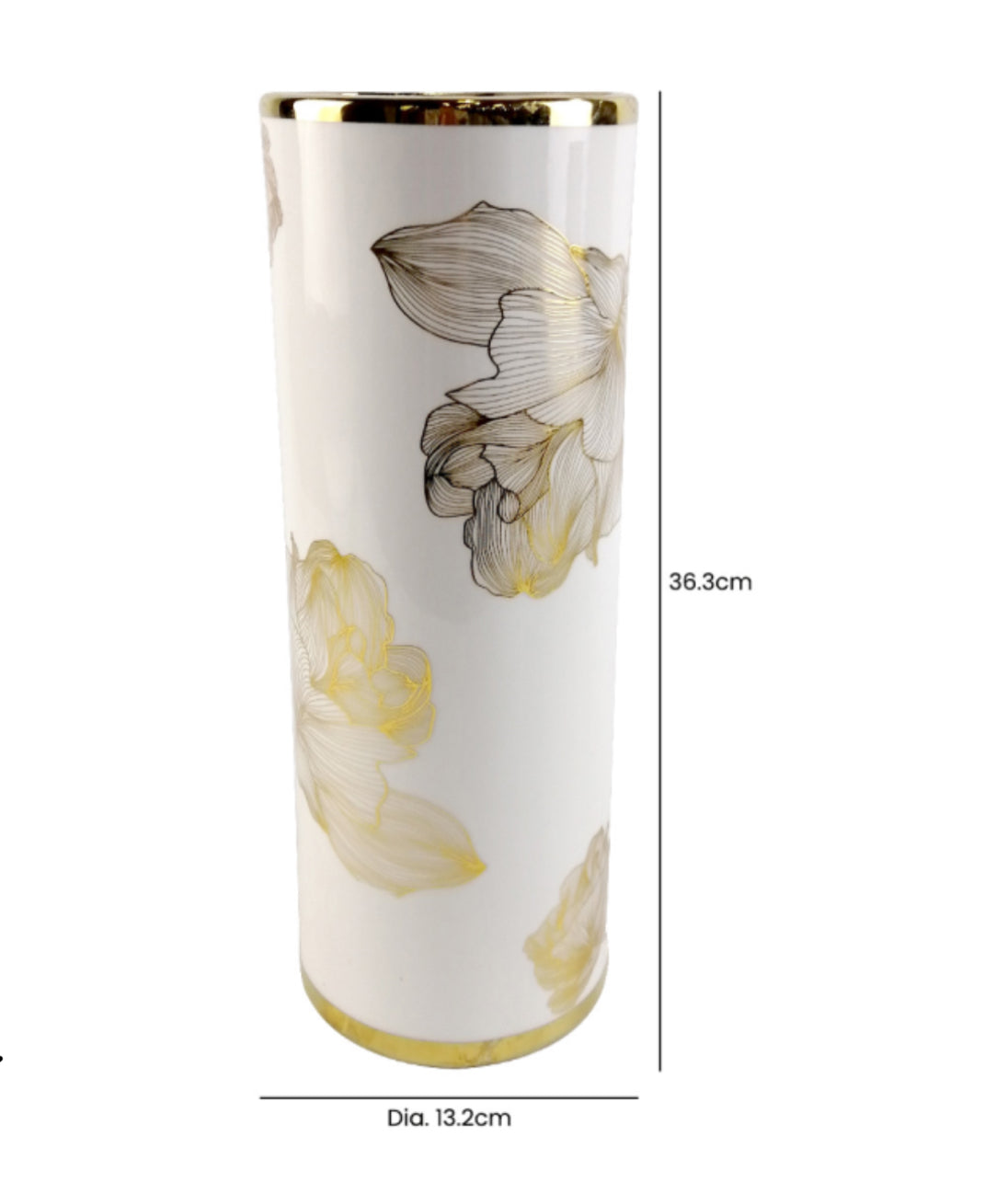 White And Gold Flower Design Ceramic Vase