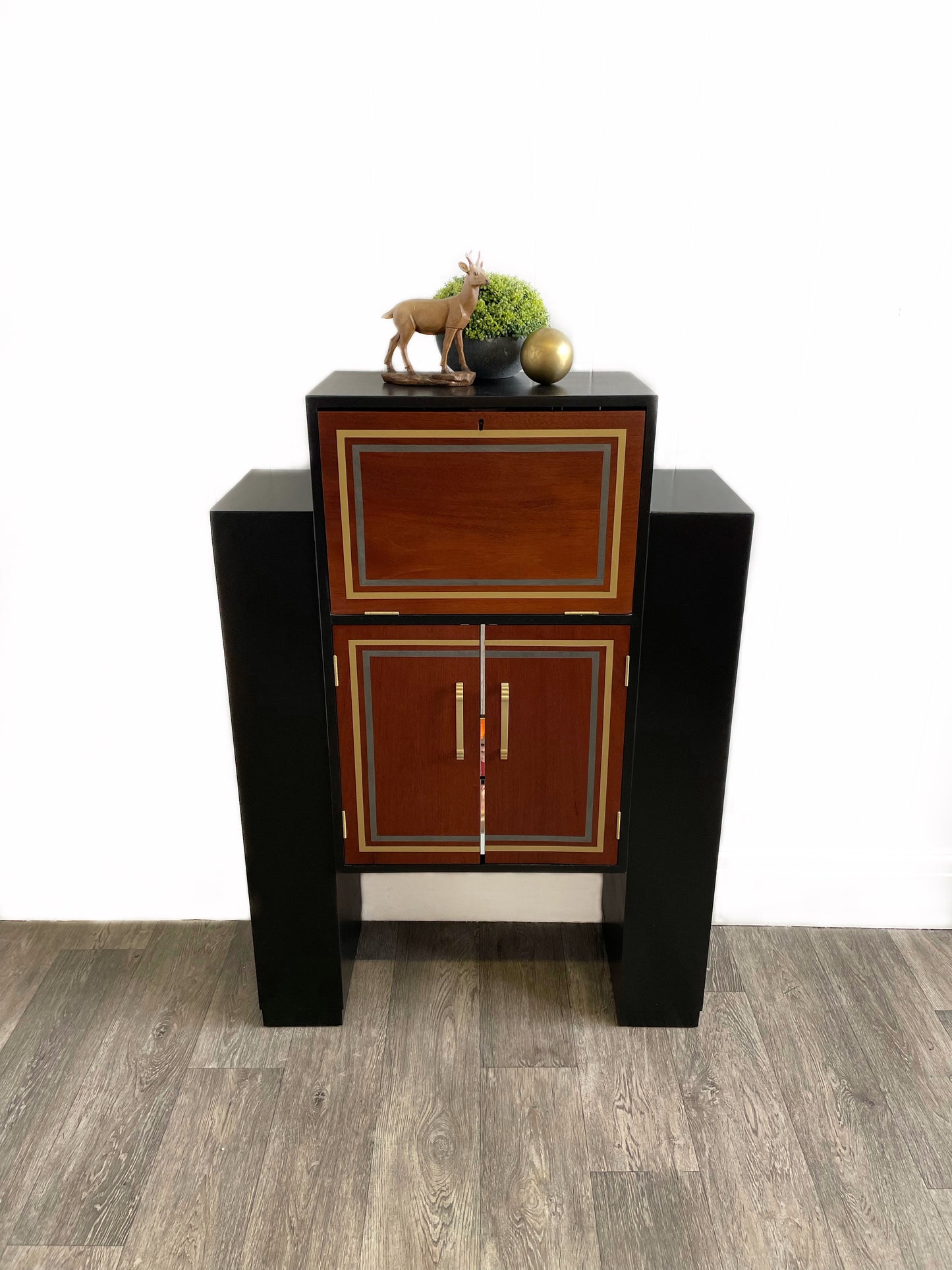 Rare Art Deco Black Cocktail Cabinet/Bureau/Bookcase