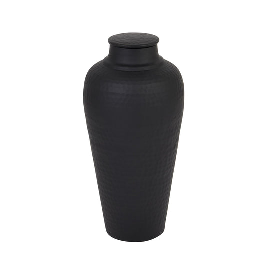 Matt Black Hammered Vase With Lid - Unique Home Pieces