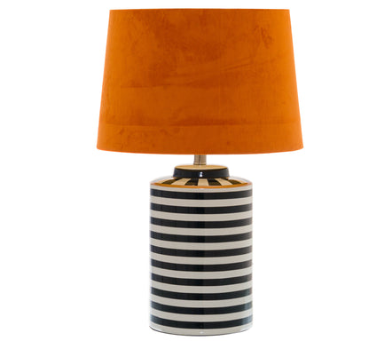Hill Interiors Monochrome Ceramic Lamp With Burnt Orange Velvet Shade