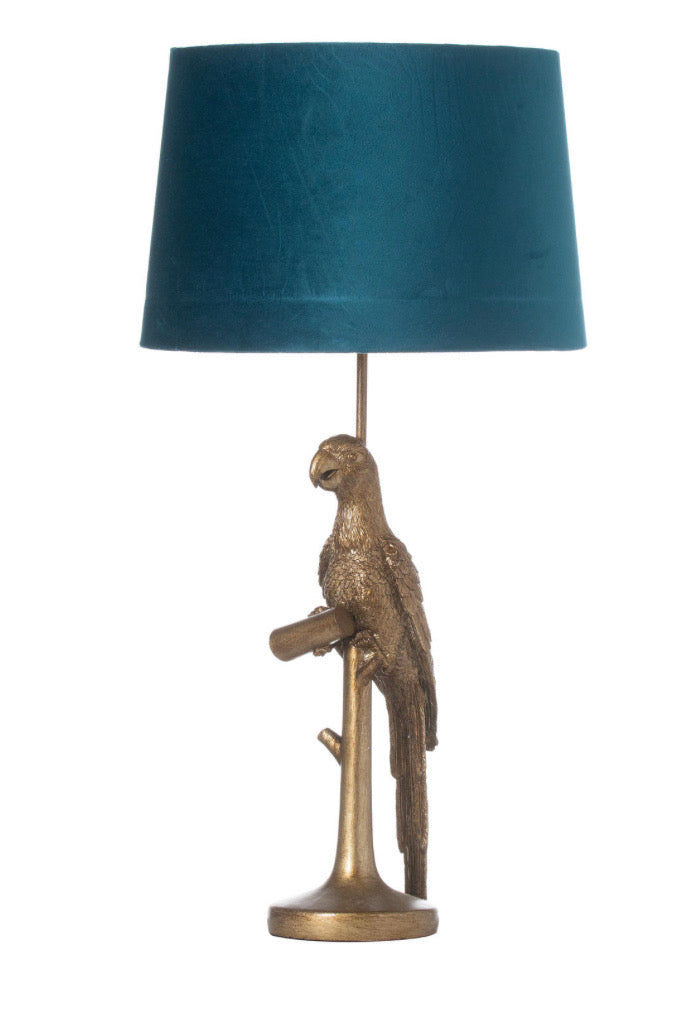 Percy The Parrot Gold Table Lamp With Teal Velvet Shade