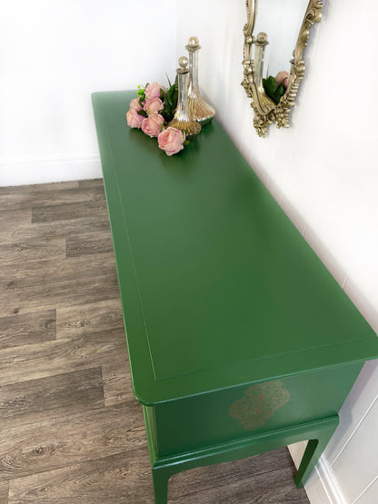 Stag Minstrel Green Dressing Table, 5 Drawer MCM Desk