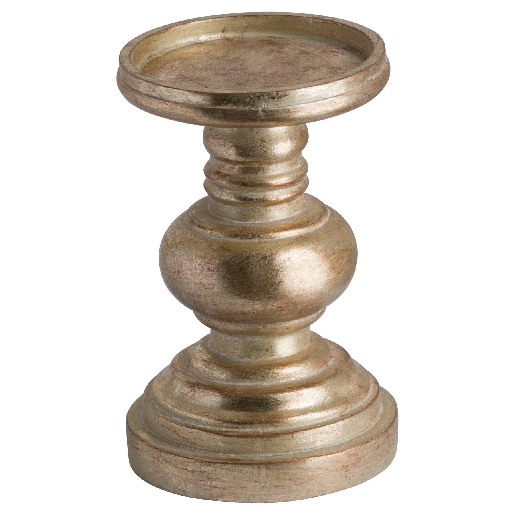 Antique Brass Effect Squat Candle Holder - Unique Home Pieces
