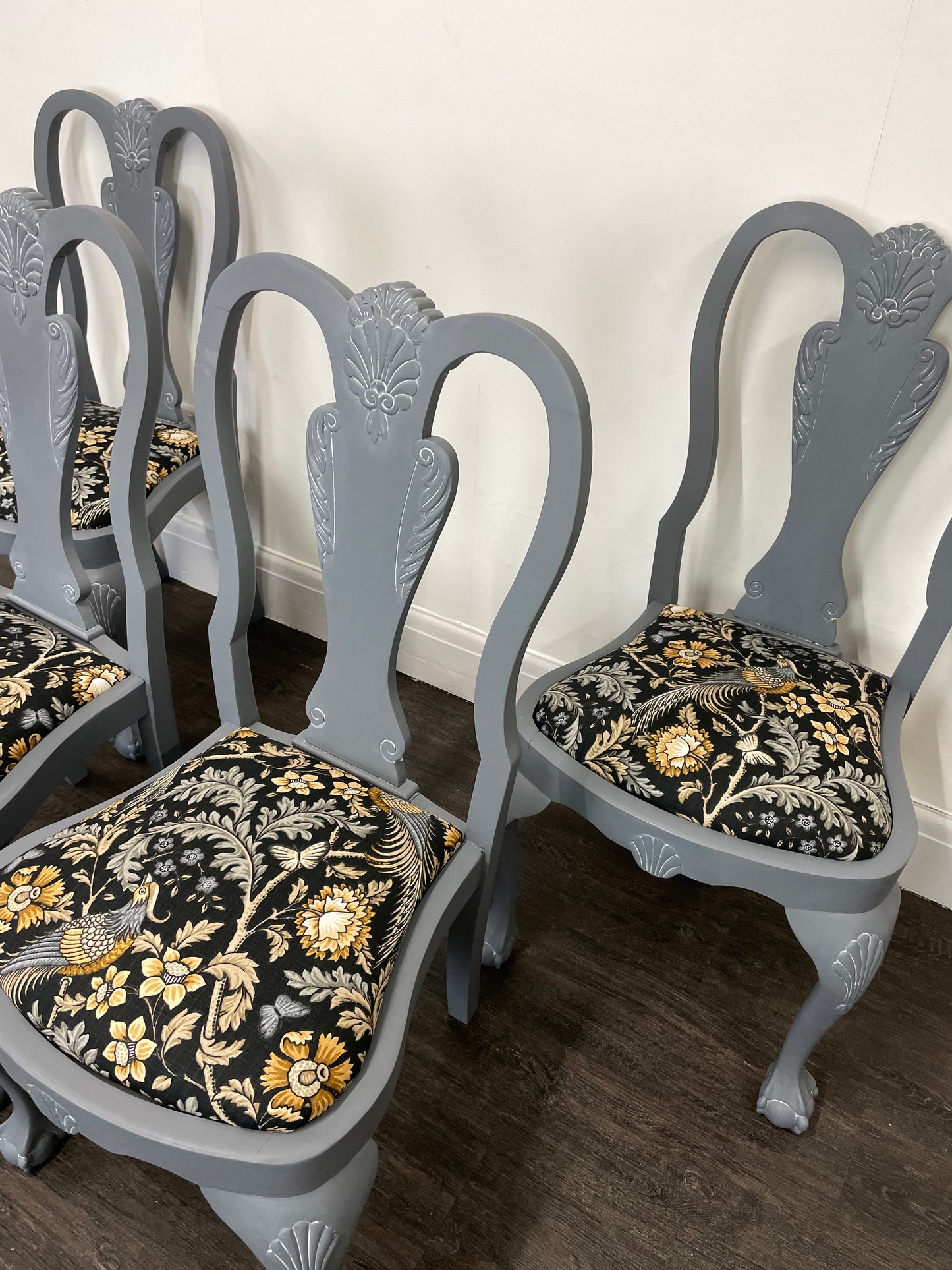 Set of 4 Claw and Ball Splat Back Grey Dining Chairs