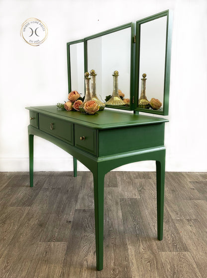 Sold Stag Vintage 3 Mirrored Green Dressing Table, 3 Drawer Dressing Table