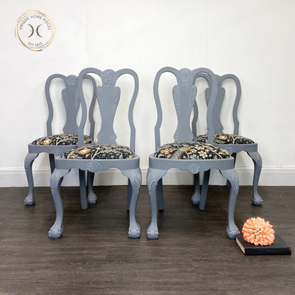 Set of 4 Claw and Ball Splat Back Grey Dining Chairs