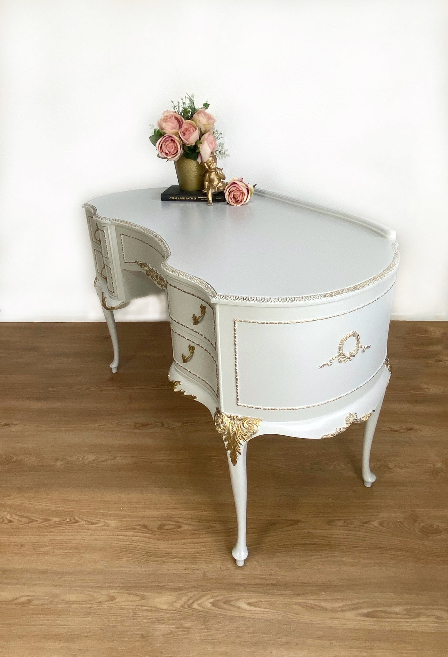 Grey French Louis Olympus Antionette Style Dressing Table Desk - Unique Home Pieces
