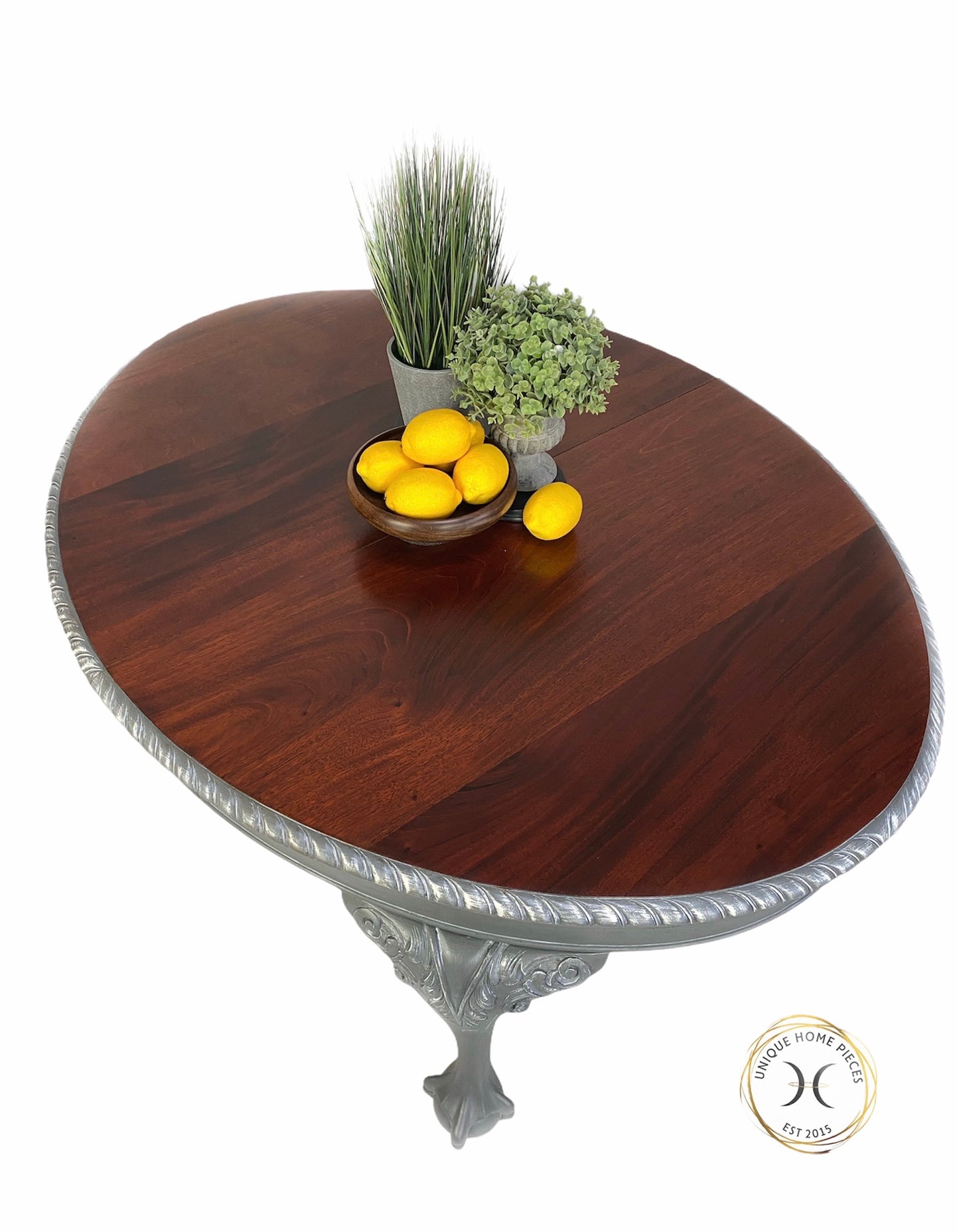 Victorian Grey Extending Wind Out Claw and Ball Oval Mahogany Table - Unique Home Pieces