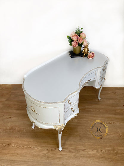 Grey French Louis Olympus Antionette Style Dressing Table Desk - Unique Home Pieces