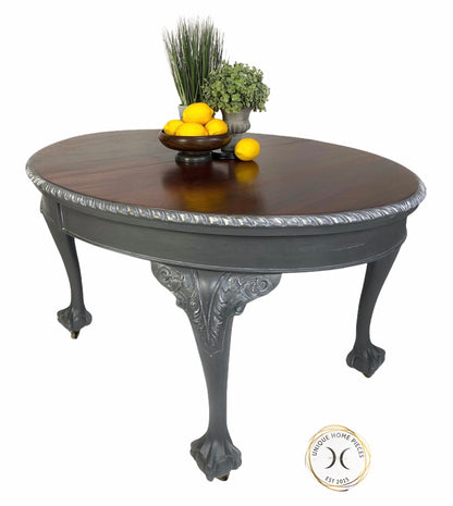 Victorian Grey Extending Wind Out Claw and Ball Oval Mahogany Table - Unique Home Pieces