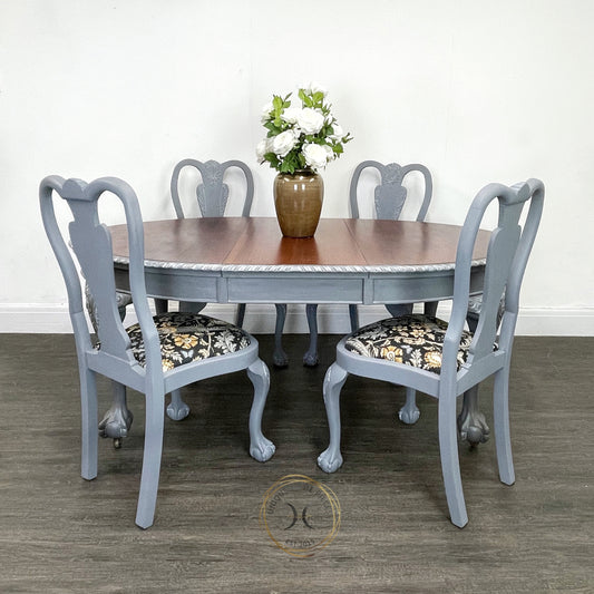 Antique Victorian Grey Claw and Ball Mahogany Extending Dining Table and 4 Chairs