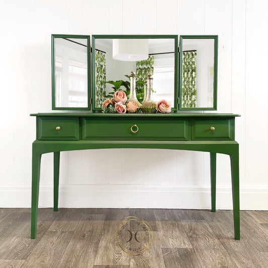 Sold Stag Vintage 3 Mirrored Green Dressing Table, 3 Drawer Dressing Table - Unique Home Pieces