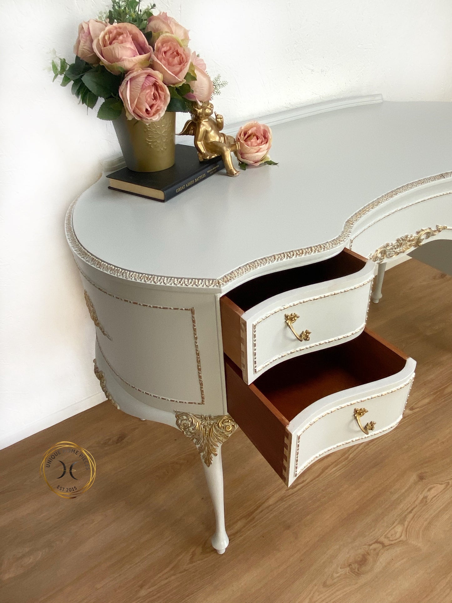 Grey French Louis Olympus Antionette Style Dressing Table Desk - Unique Home Pieces