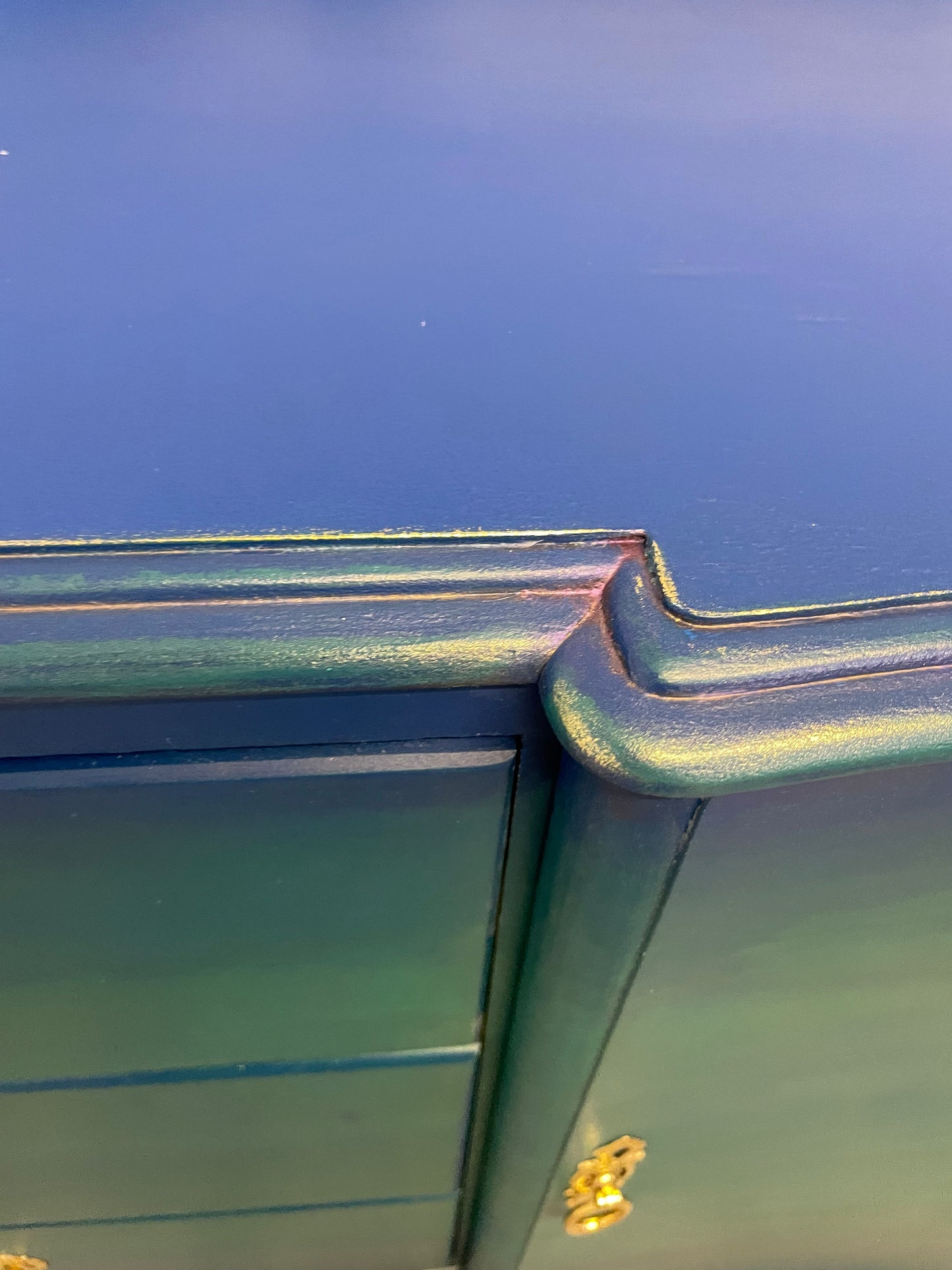 Vintage Harris Lebus Green Blue Sideboard, Queen Anne Style Sideboard