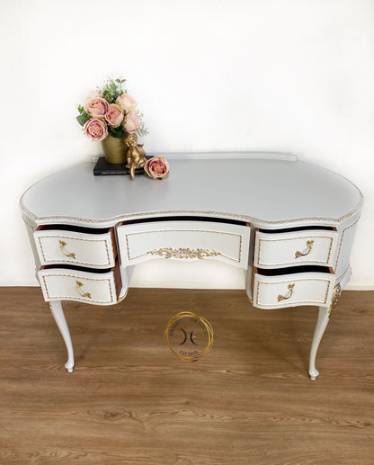 Grey French Louis Olympus Antionette Style Dressing Table Desk - Unique Home Pieces