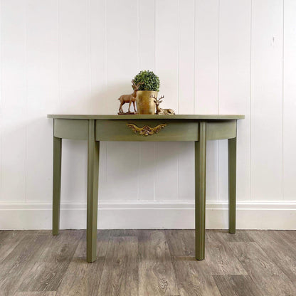 Large Green Vintage Half Moon Console Table, Demi Lune, Hall Table, Accent Table - Unique Home Pieces